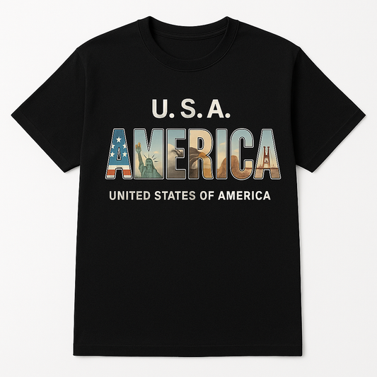 USA American Vibes graphic tee — model wearing Cozi Mozi UAE