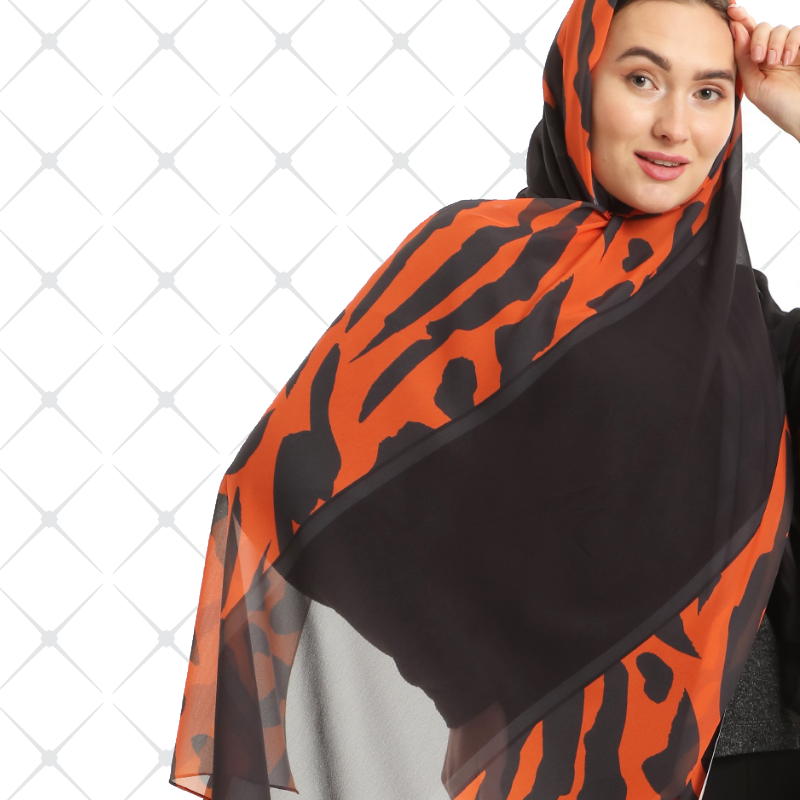 Tiger Orange Black Scarf Chiffon