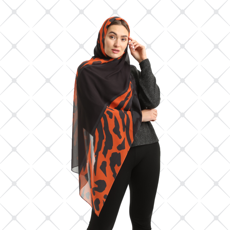 Tiger Orange Black Scarf Chiffon