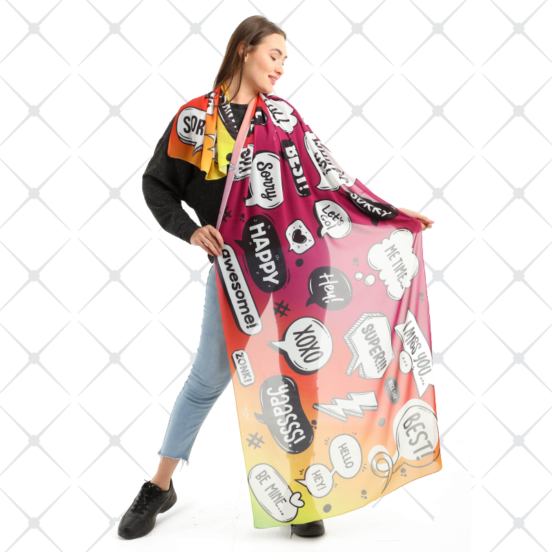 Text Mix Color Scarf Chiffon