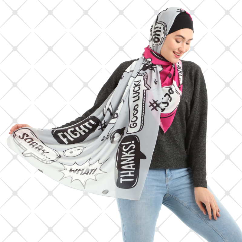 Text Pink Gray Scarf Chiffon