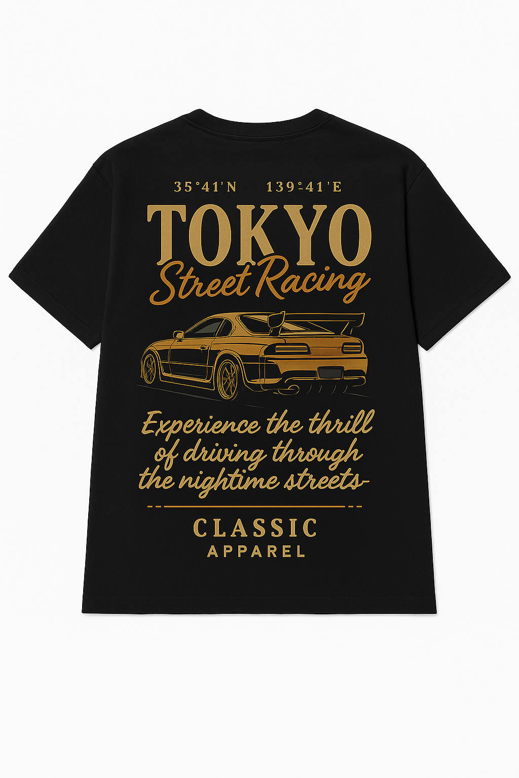 Tokyo Street Racing Moto graphic tee — model wearing Cozi Mozi UAE