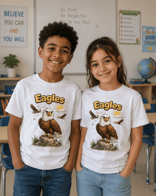 Eagle kids tee — model wearing Cozi Mozi UAE