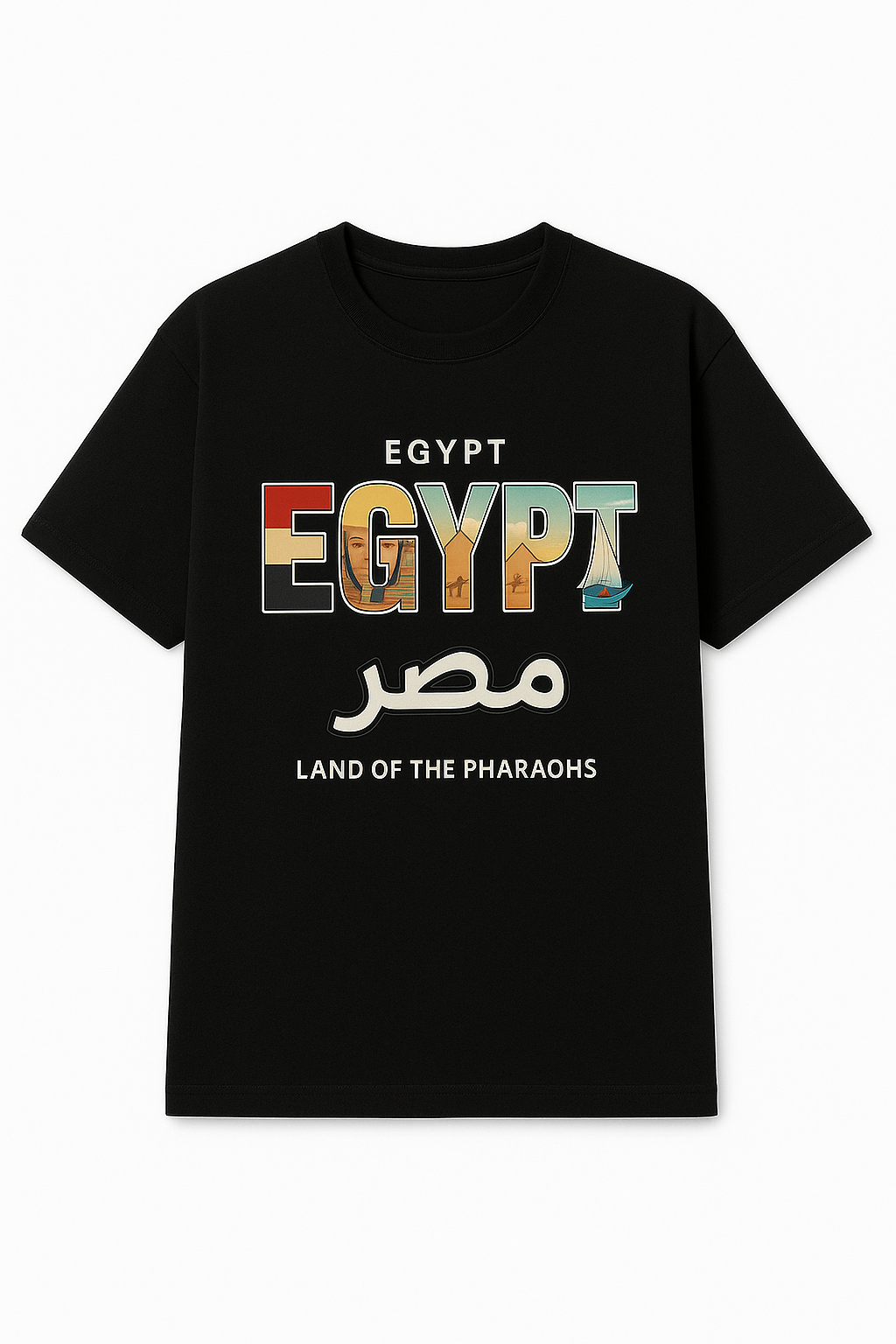 Egypt Pharaoh Vibes graphic tee — model wearing Cozi Mozi UAE