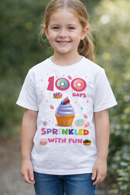 "100 Days Sprinkled with Fun" — Cupcake Kids School T-Shirt