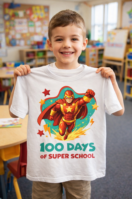 100 Days of School Superhero T-Shirt — Armour-Up Kids Design