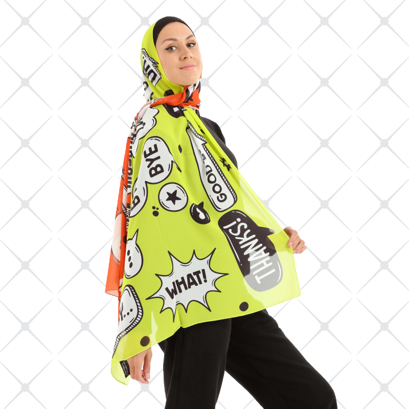 Text Orange Lemon Color Scarf Chiffon
