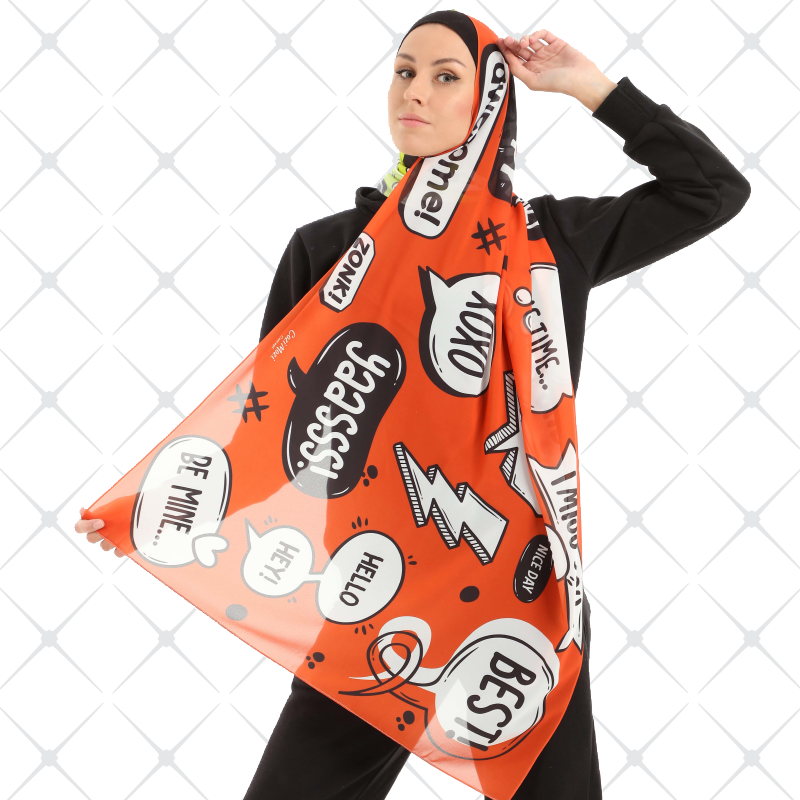 Text Orange Lemon Color Scarf Chiffon