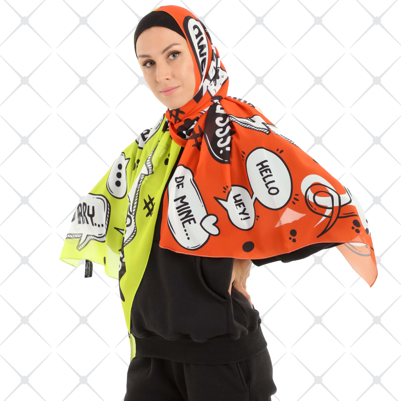 Text Orange Lemon Color Scarf Chiffon