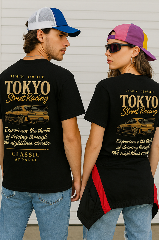 Tokyo Street Racing Moto graphic tee — back print design, Cozi Mozi UAE