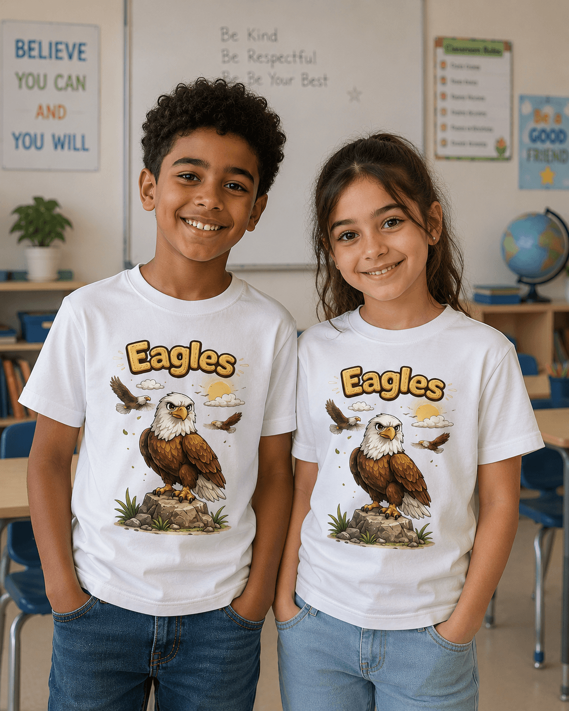 Eagle kids tee — model wearing Cozi Mozi UAE