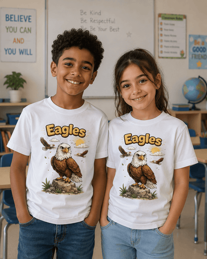 Eagle kids tee — model wearing Cozi Mozi UAE