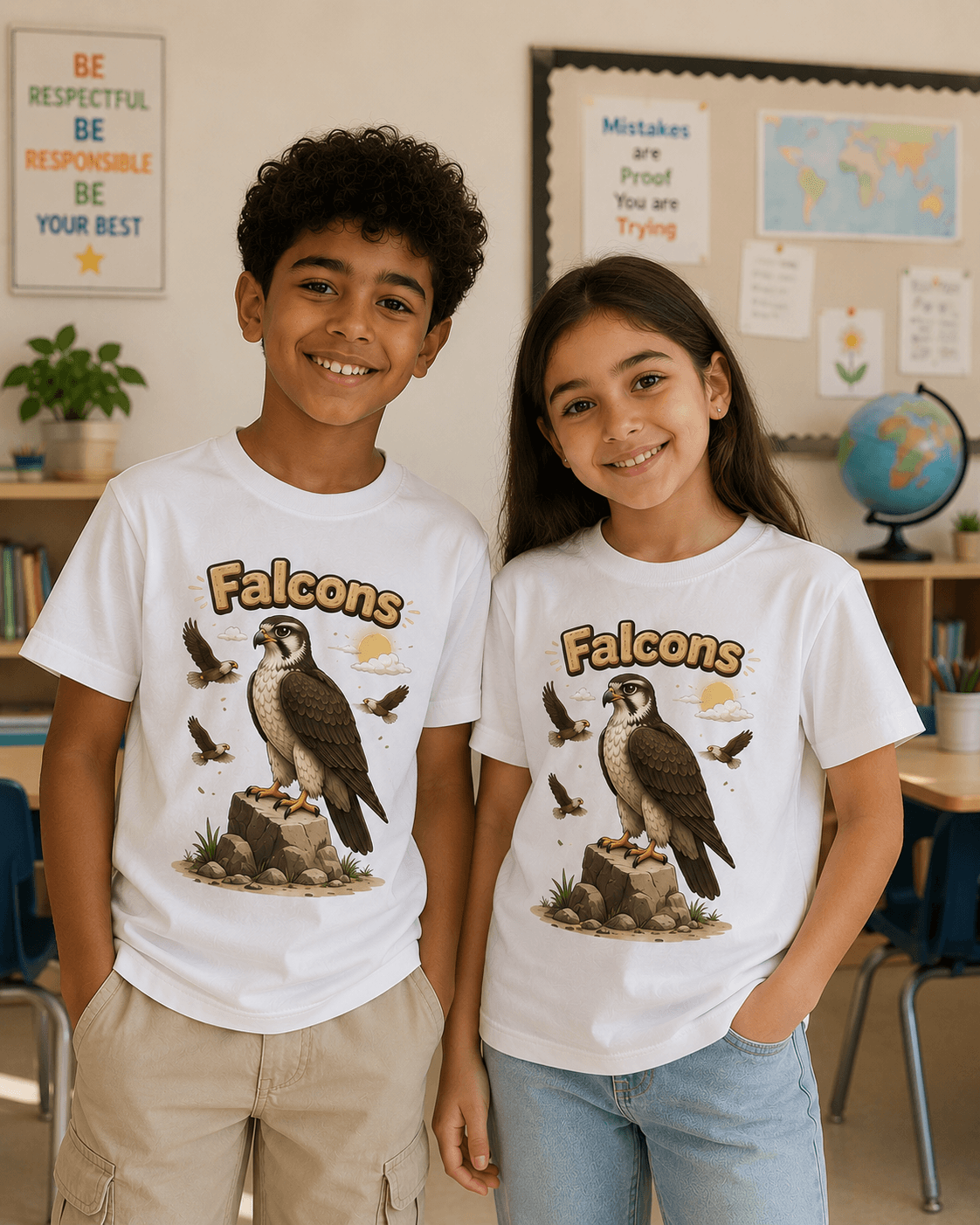 Falcons kids tee — model wearing Cozi Mozi UAE