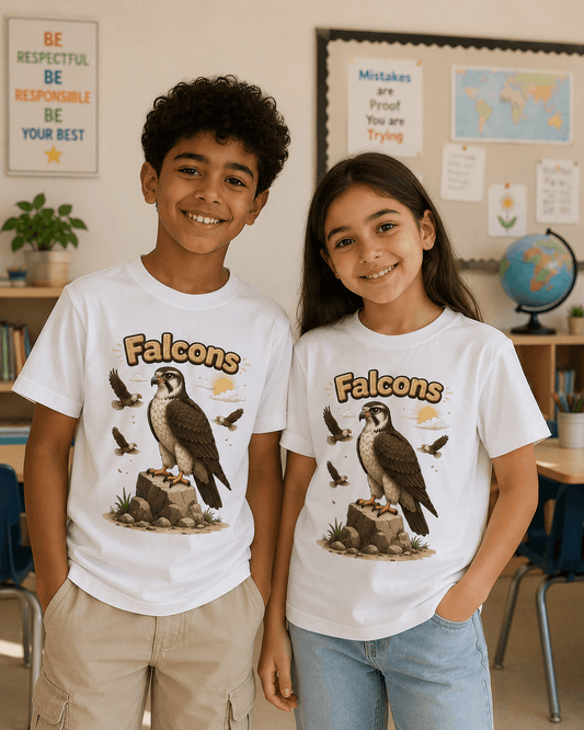Falcons kids tee — model wearing Cozi Mozi UAE