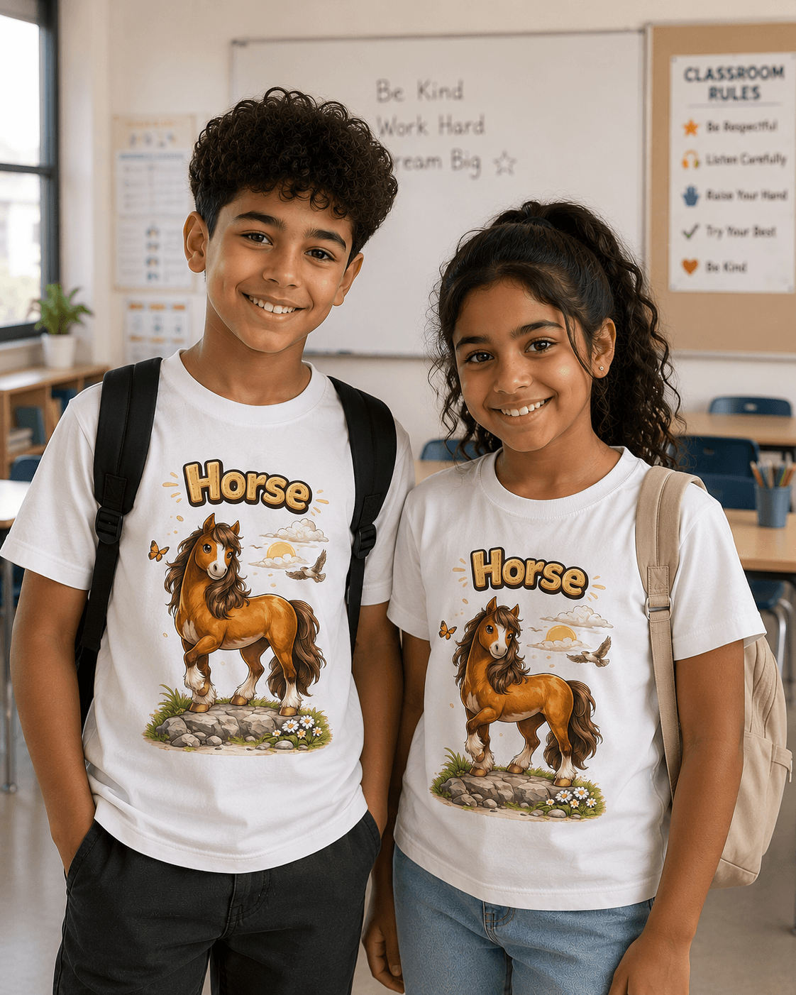 Horse kids tee — model wearing Cozi Mozi UAE
