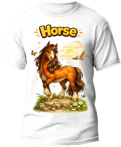 Horse kids tee — flat design, Cozi Mozi UAE