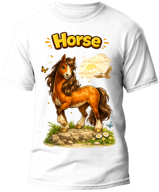 Horse kids tee — flat design, Cozi Mozi UAE