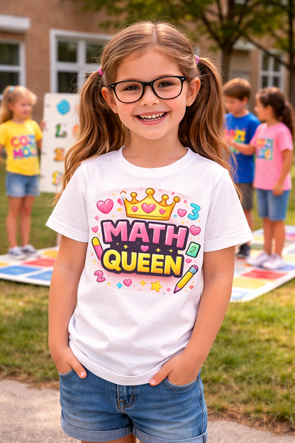 Math Queen Kids T-Shirt — Smart Girl Power Design