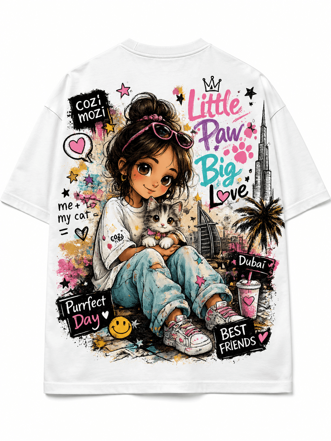 Little Paw Big Love graphic tee — front print design, Cozi Mozi UAE